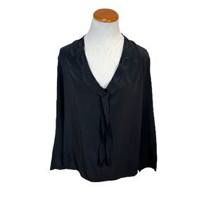 SANDRO Paris Black Silk V-Neck‎ Blouse Top Women’s Sz 2 / Medium US